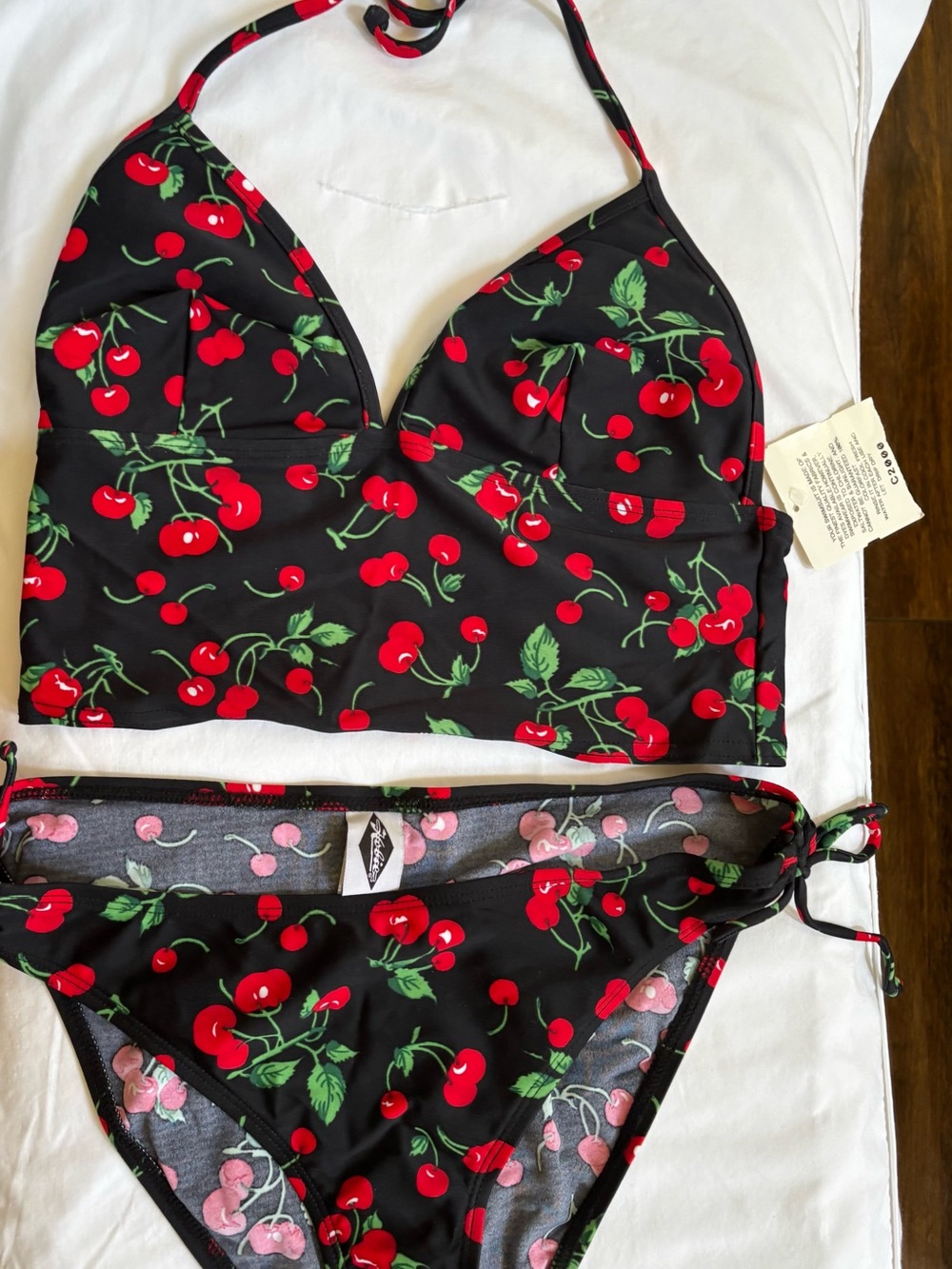 Hobie Women's Black Cherry Print Bikini Set - Red & Green